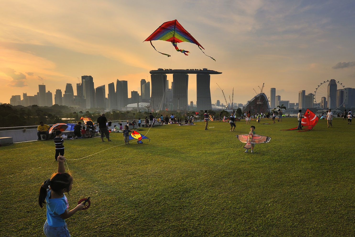 child flying kite at gardens by the bay